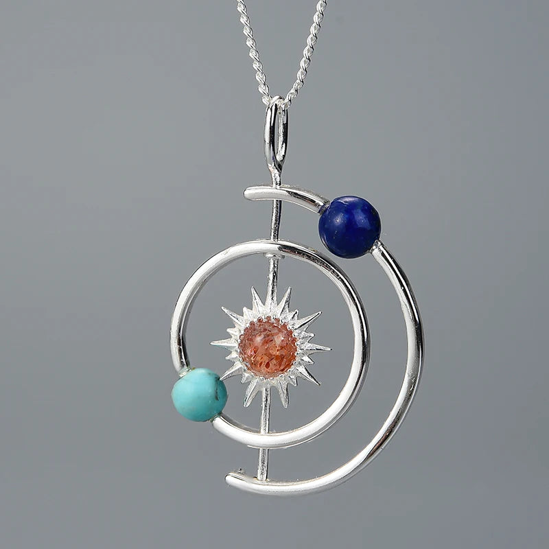 Celestial Elegance Real 925 Sterling Silver Handmade 18K Gold Solar System Pendant Without Necklace