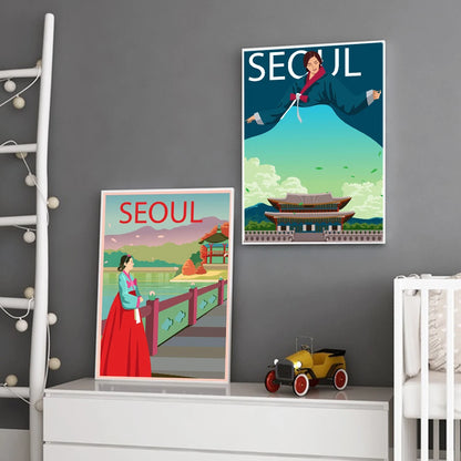 Seoul City South Korea Travel Landscape Unframed Canvas Wall Art Poster