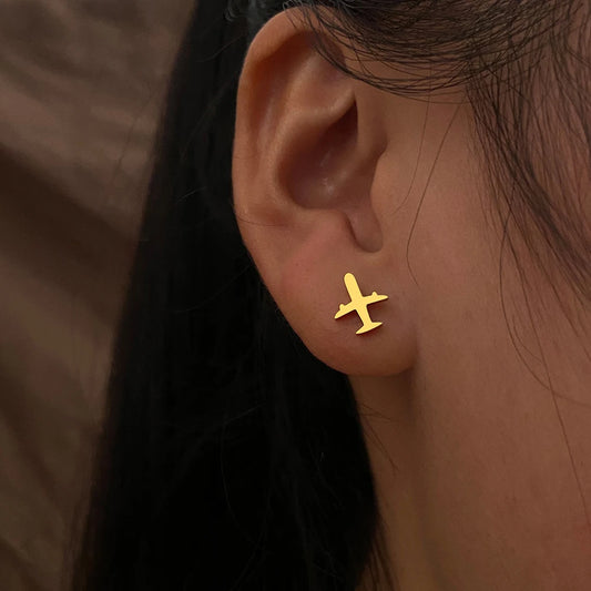 Wanderlust Spirit Stainless Steel Simple Airplane Stud Earrings