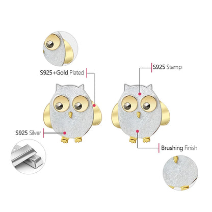 Whimsical & Wise 925 Sterling Silver Creative Design Cute Owl Stud Earrings