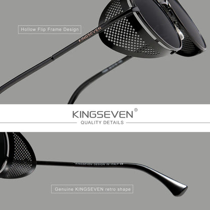 KINGSEVEN Retro Round Steampunk Travel Sunglasses