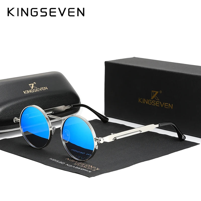 KINGSEVEN Retro Gothic Steampunk Polarized Round Metal Frame Sunglasses