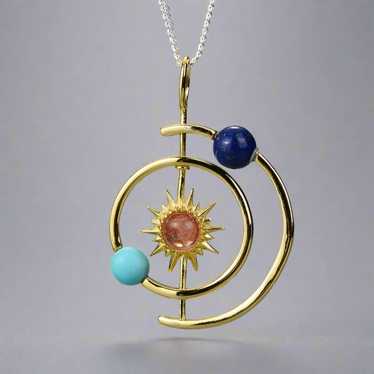 Celestial Elegance Real 925 Sterling Silver Handmade 18K Gold Solar System Pendant Without Necklace