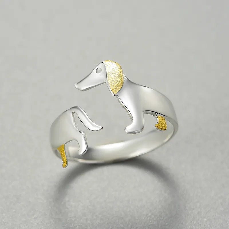 Real 925 Sterling Silver Cute Dachshund Adjustable Ring