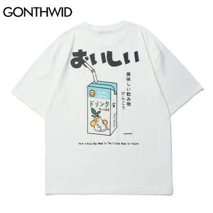 Harajuku-Style Streetwear Japanese Milk Print T-Shirt