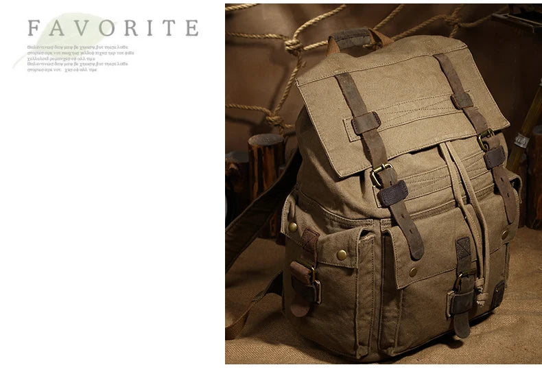 Spirit of Adventure Military-Inspired Canvas Leather Hiking Backpack