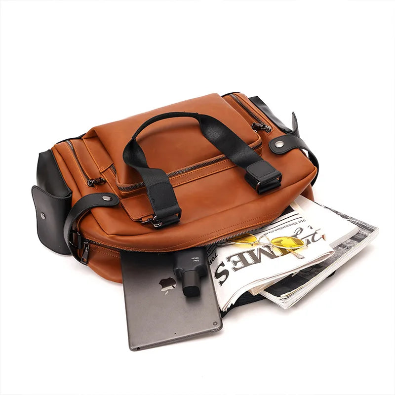 Retro Crazy Horse Leather Crossbody Business Travel Bag