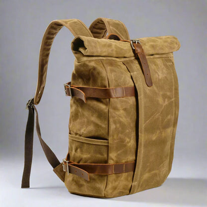 Wanderlust Adventure American Escape Durable Waxed Canvas Roll-Top Backpack