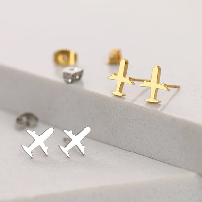 Wanderlust Spirit Stainless Steel Simple Airplane Stud Earrings