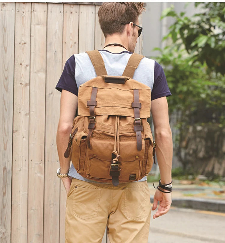 Spirit of Adventure Military-Inspired Canvas Leather Hiking Backpack