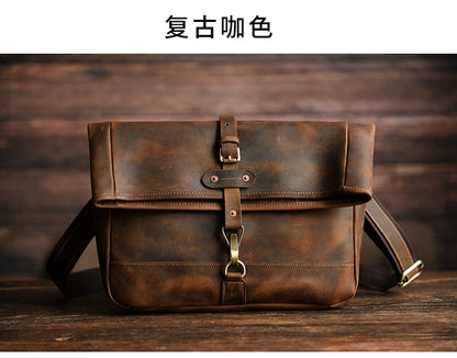 Luxury Genuine Cowhide Leather Folding Cover Casual Fixed Gear Motorcycle Shoulder Bag