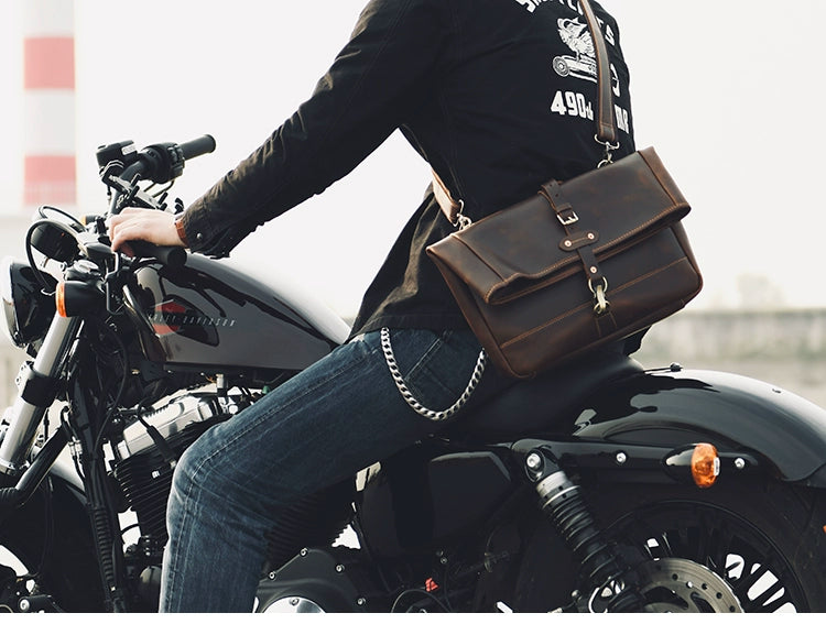 Luxury Genuine Cowhide Leather Folding Cover Casual Fixed Gear Motorcycle Shoulder Bag