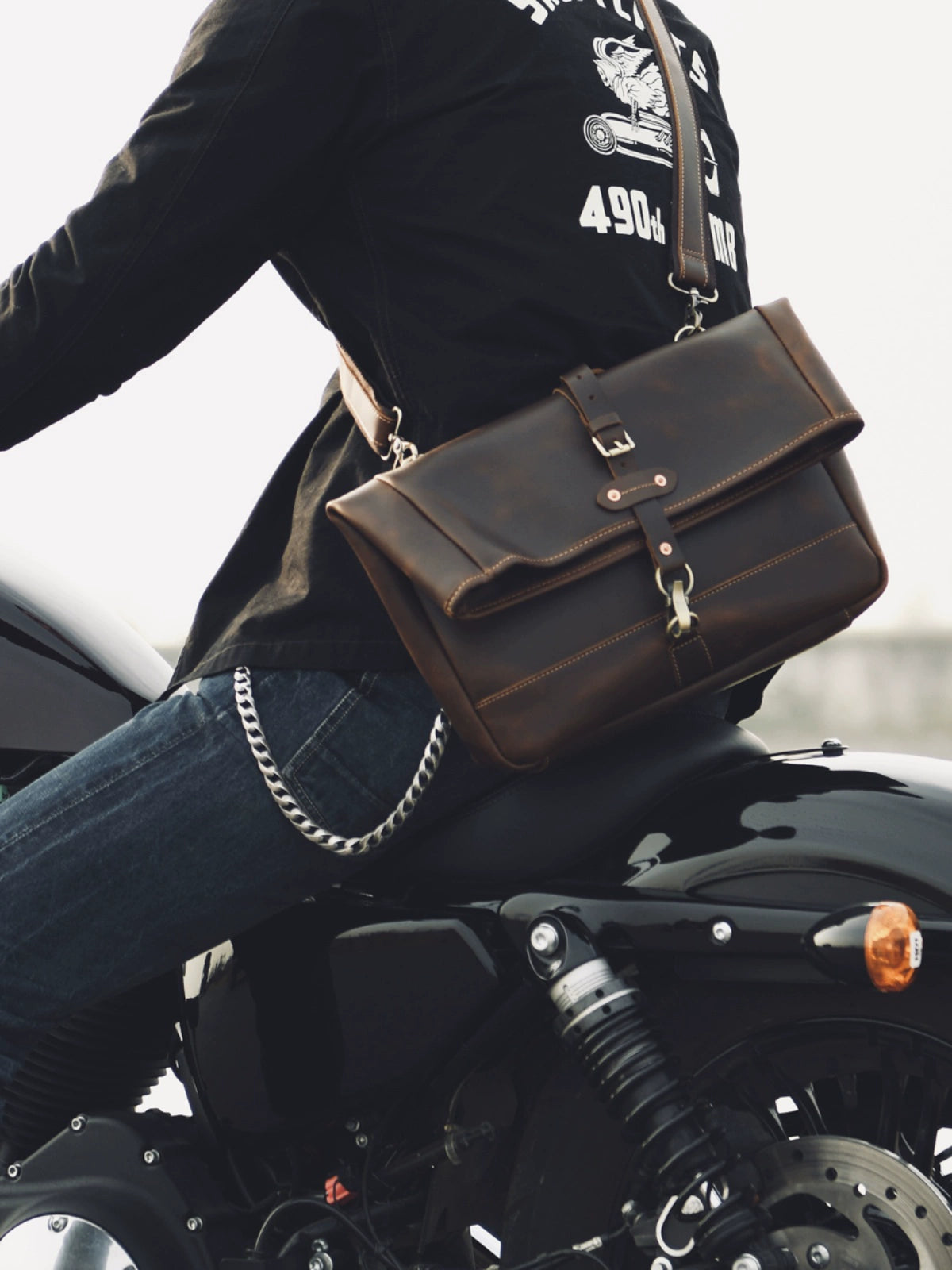 Luxury Genuine Cowhide Leather Folding Cover Casual Fixed Gear Motorcycle Shoulder Bag