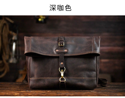 Luxury Genuine Cowhide Leather Folding Cover Casual Fixed Gear Motorcycle Shoulder Bag