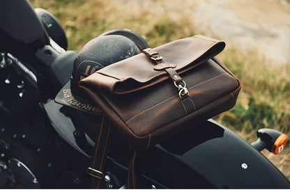 Luxury Genuine Cowhide Leather Folding Cover Casual Fixed Gear Motorcycle Shoulder Bag