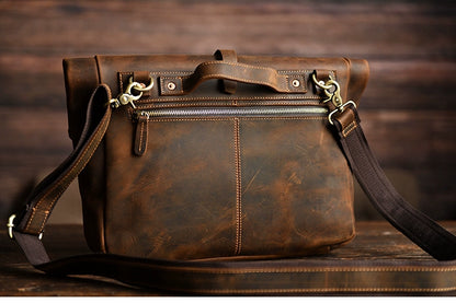 Luxury Genuine Cowhide Leather Folding Cover Casual Fixed Gear Motorcycle Shoulder Bag