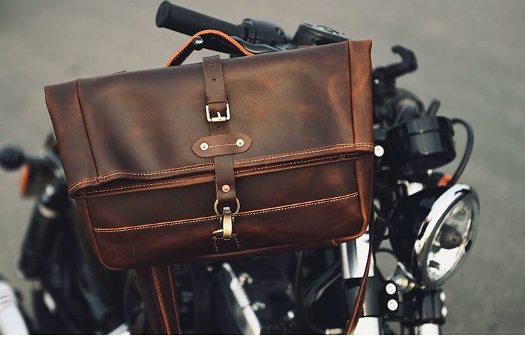 Luxury Genuine Cowhide Leather Folding Cover Casual Fixed Gear Motorcycle Shoulder Bag