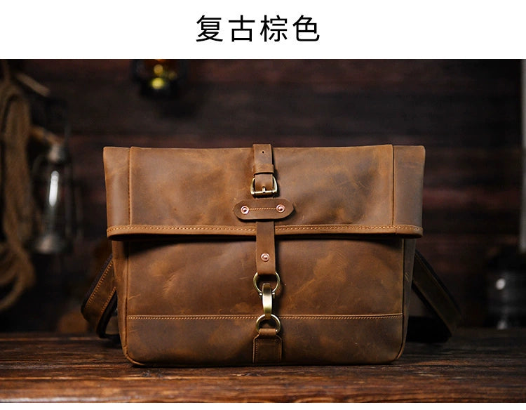 Luxury Genuine Cowhide Leather Folding Cover Casual Fixed Gear Motorcycle Shoulder Bag