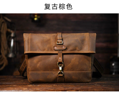 Luxury Genuine Cowhide Leather Folding Cover Casual Fixed Gear Motorcycle Shoulder Bag