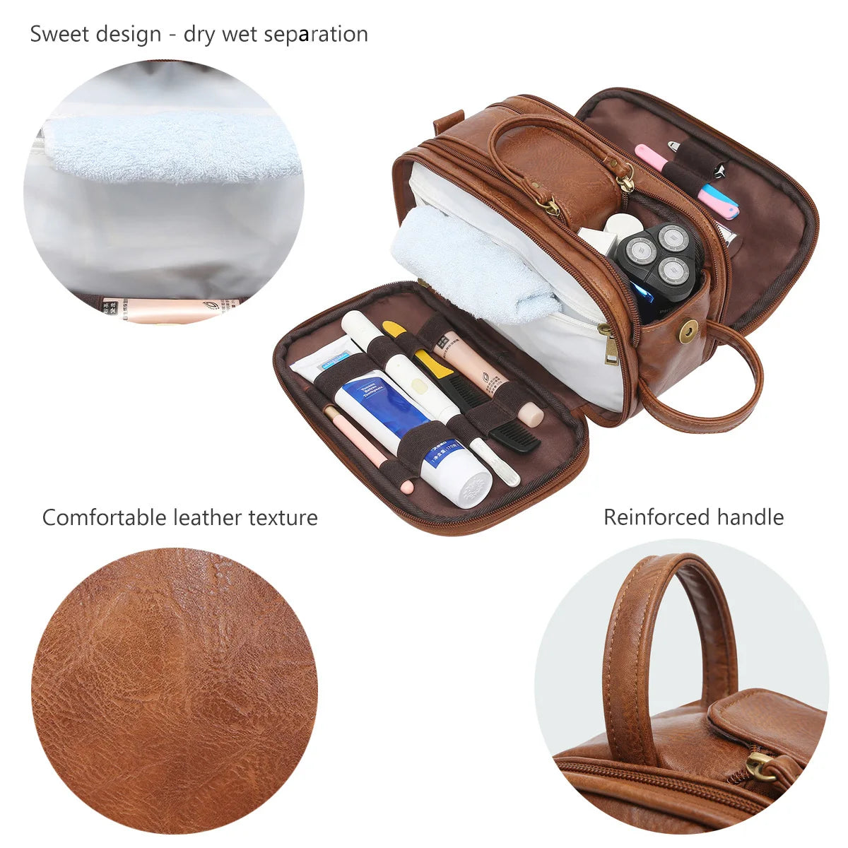 Ultimate Organization Water-Resistant PU Leather Travel Toiletry Dopp Kit