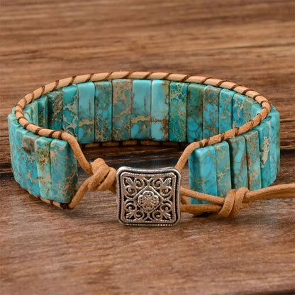 Tibetan Gypsy Multicolor Natural Gem Leather Wrap Chakra Bracelet