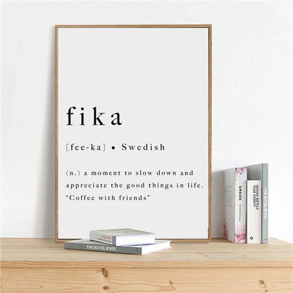 "Fika" Inspirational Swedish Concept Unframed Canvas Print Scandinavian Wall Art