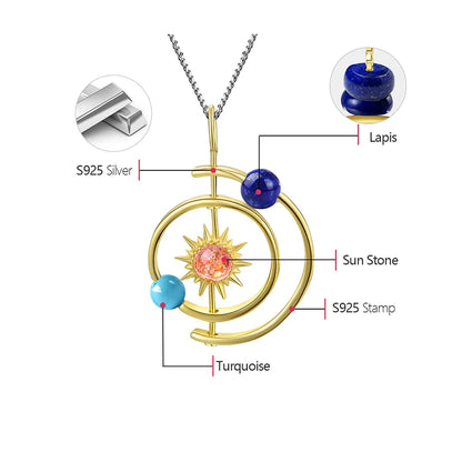 Celestial Elegance Real 925 Sterling Silver Handmade 18K Gold Solar System Pendant Without Necklace