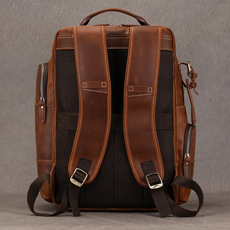 Newsbirds Vintage-Inspired Premium Genuine Leather Multi-Pocket Business Backpack