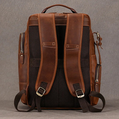 Newsbirds Vintage-Inspired Premium Genuine Leather Multi-Pocket Business Backpack