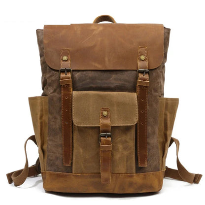 Rugged Adventure Oil Wax Canvas and Leather Vintage Charm Backpack