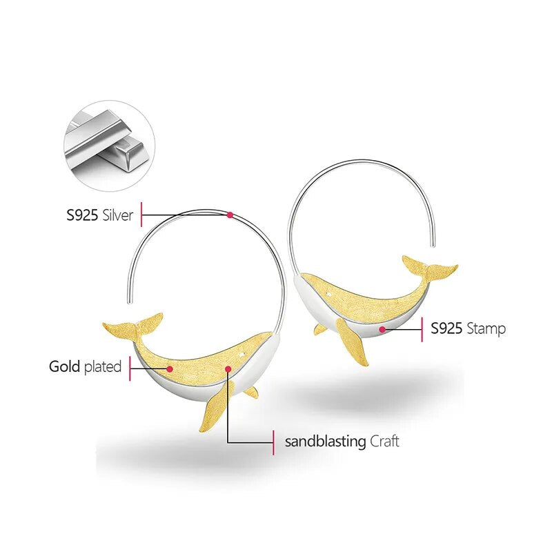 18K Gold Playful Whale Round Hoop Earrings