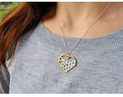 Honeycomb Heart 925 Sterling Silver Fine Jewelry Bee Love Heart Pendant (without chain)