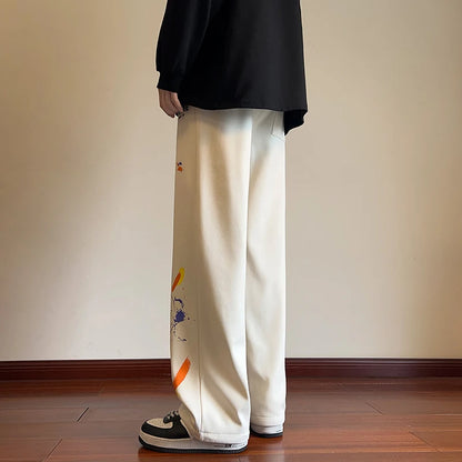 Korean-Style Graffiti Print Wide Leg Streetwear Sweatpants