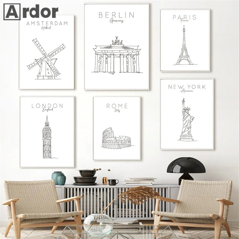 World Icons Low Poly Canvas Art Print Wall Art Home Decor