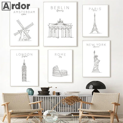 World Icons Low Poly Canvas Art Print Wall Art Home Decor