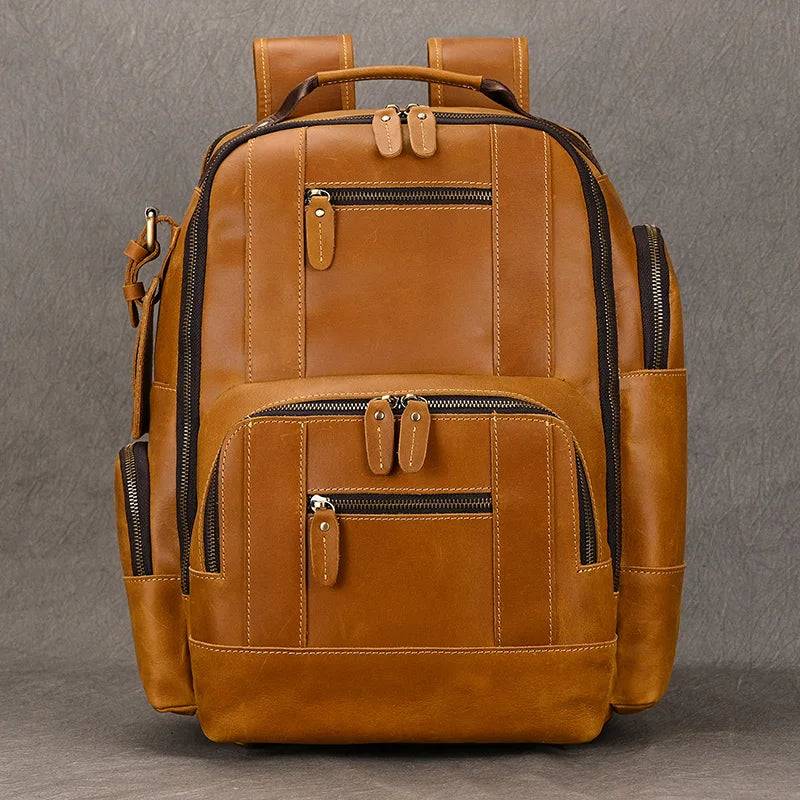 Newsbirds Vintage-Inspired Premium Genuine Leather Multi-Pocket Business Backpack