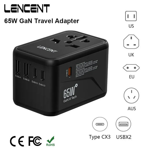 LENCENT All-in-One 65W GaN Universal International Travel Adapter