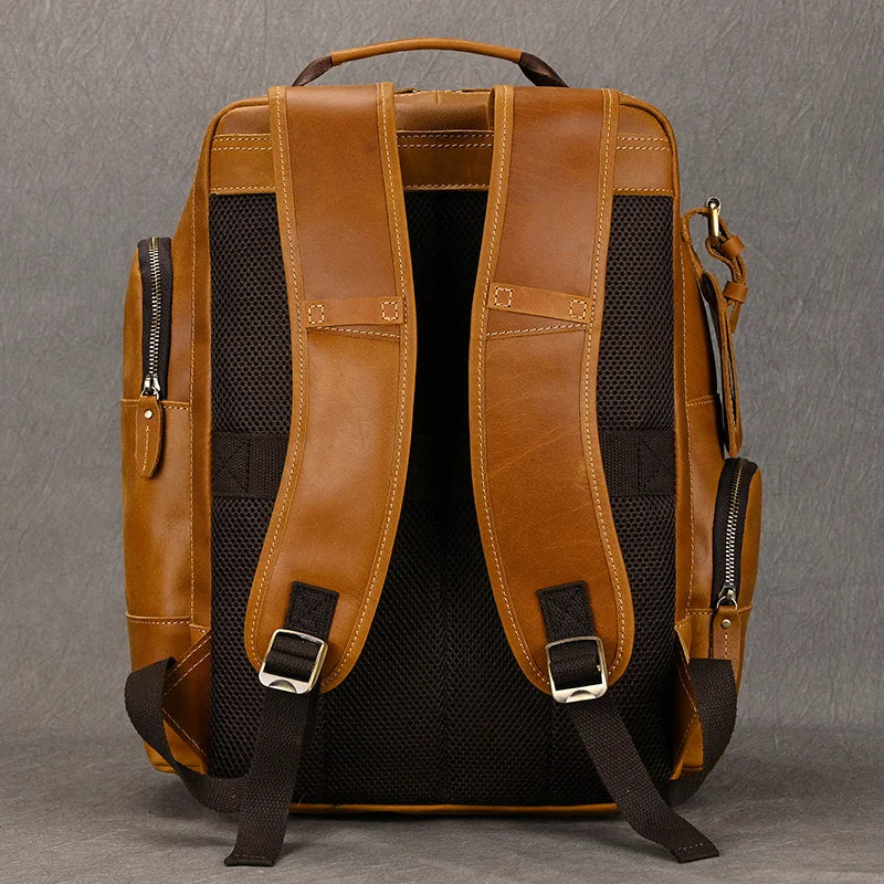 Newsbirds Vintage-Inspired Premium Genuine Leather Multi-Pocket Business Backpack