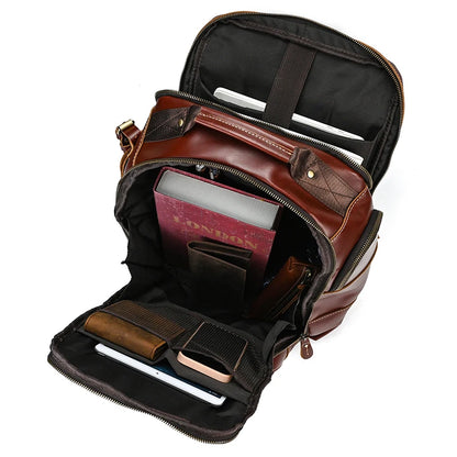 Newsbirds Vintage-Inspired Premium Genuine Leather Multi-Pocket Business Backpack