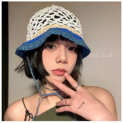 Japanese Hand-Woven Sweet and Cute Lace-Up Mori Girl Bucket Hat