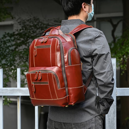 Newsbirds Vintage-Inspired Premium Genuine Leather Multi-Pocket Business Backpack