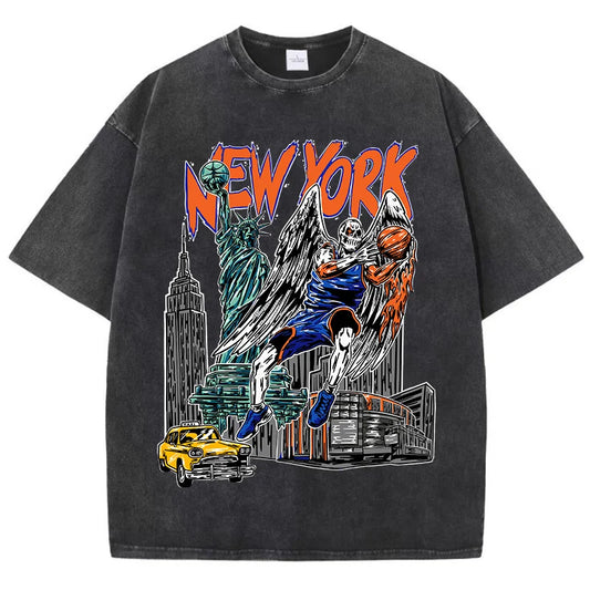 New York City Winged Skeleton Baller Gothic Street-Style T-Shirt