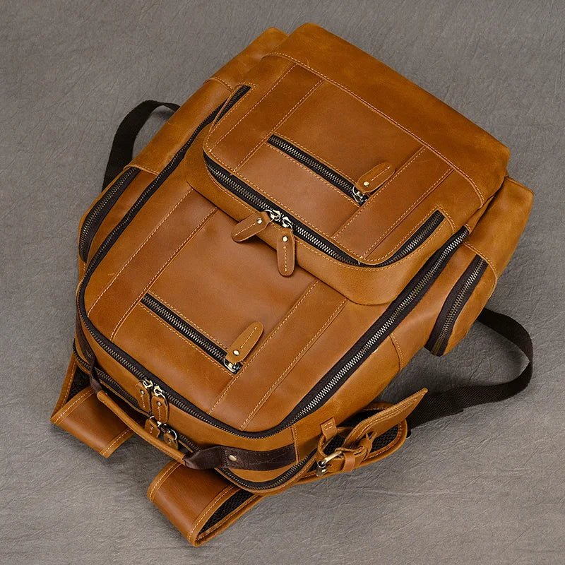 Newsbirds Vintage-Inspired Premium Genuine Leather Multi-Pocket Business Backpack