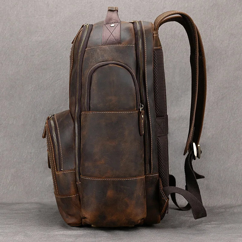 Newsbirds Vintage-Inspired Premium Genuine Leather Multi-Pocket Business Backpack