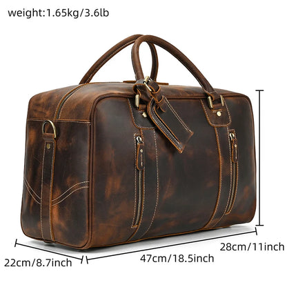 Classic Travel Style Genuine Leather Weekend Over-Night Carry-On Duffle Bag