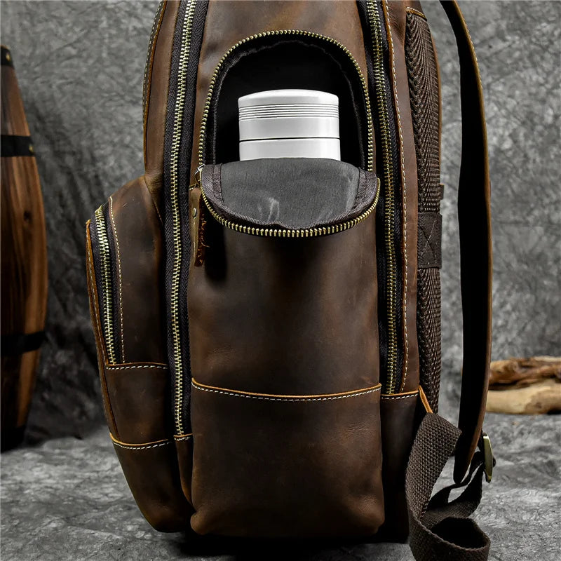 Newsbirds Vintage-Inspired Premium Genuine Leather Multi-Pocket Business Backpack