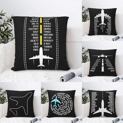 Decorative Aviation-Themed Air Travel Phonetic Alphabet Pilot Throw Pillow Case/Cover