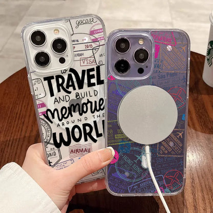 "To Travel and Build Memories Around the World" Text Stamp Phone Case