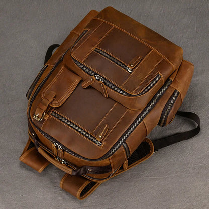 Newsbirds Vintage-Inspired Premium Genuine Leather Multi-Pocket Business Backpack