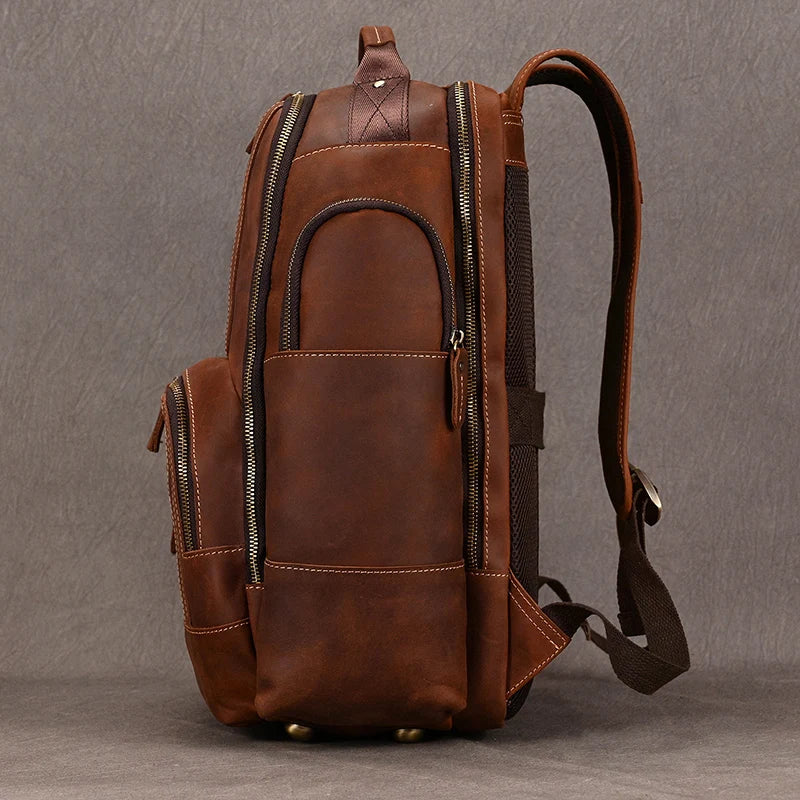 Newsbirds Vintage-Inspired Premium Genuine Leather Multi-Pocket Business Backpack